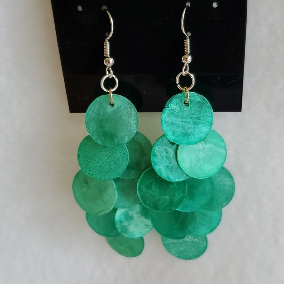 Womens green layered acrylic circles hook earrings - Picture 2 of 3